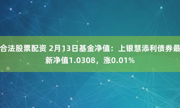 合法股票配资 2月13日基金净值：上银慧添利债券最新净值1.0308，涨0.01%